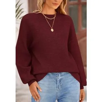 PRETTYGARDEN Women's Winter Sweaters Casual Crew Neck Long Sleeve Pullover Ribbed Knit Loose Fit Sweater Tops (Wine Red,Medium)