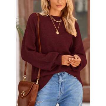 PRETTYGARDEN Women's Winter Sweaters Casual Crew Neck Long Sleeve Pullover Ribbed Knit Loose Fit Sweater Tops (Wine Red,Medium)