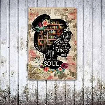 Books Into The Library Vertical Poster, Girl Love Books Vintage Wall Art, Book Lover, Book Dictionary Poster,Retro Vintage Tin Sign, Wall Metal Signs Posters for Home Kitchen Diner-12x16inch(30x40cm)