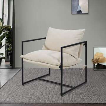 Kromax Modern Accent Chair with Armrest, Cozy Living Room Chairs, Square Metal Frame, Upholstered Soft Cushion, Sponge, 27.6 x 27.6 x 32.3, Easy Assembly, Beige