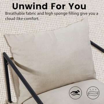 Kromax Modern Accent Chair with Armrest, Cozy Living Room Chairs, Square Metal Frame, Upholstered Soft Cushion, Sponge, 27.6 x 27.6 x 32.3, Easy Assembly, Beige