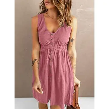 BLENCOT Casual Summer V Neck Sleeveless Dress in Pink