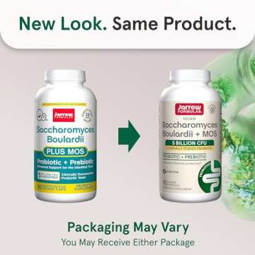 Jarrow Formulas Saccharomyces Boulardii Probiotics + MOS 5 Billion CFU Probiotic Yeast for Intestina...