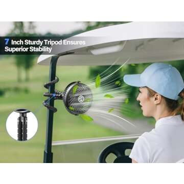 GRANDFAST Rechargeable Golf Cart Fan Compatible with EZGO Club Car Yamaha Clip on Fan with Flexible ...