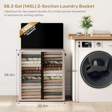 SOLEDI Large Double Laundry Hamper with Lid, Collapsible Clothes Hamper 2 section with Removable Bag...