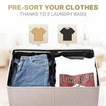 SOLEDI Large Double Laundry Hamper with Lid, Collapsible Clothes Hamper 2 section with Removable Bags, Space-Saving Laundry Basket for Bedroom, Dorm, College