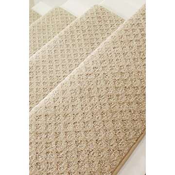 Oak Valley Designs™ Rounded Bullnose Carpet Stair Treads - Anti Slip Indoor Stair Mats for Wooden Stairs, Style: Bayside Charm, Crystal Canyon 27" W X 9.75" D (Set of 14)