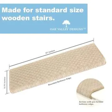 Oak Valley Designs™ Rounded Bullnose Carpet Stair Treads - Anti Slip Indoor Stair Mats for Wooden Stairs, Style: Bayside Charm, Crystal Canyon 27" W X 9.75" D (Set of 14)