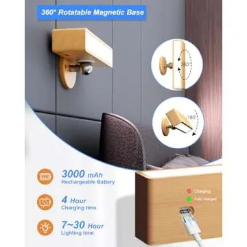 YiLaie Wall Sconces Set of 2,Battery Operated Wall Sconce with Remote,Wall Lights for Bedroom Wireless, Rotatable Cordless Wall Lamp with 3 Color Temperature for Bedroom,Living Room,Bedside Reading