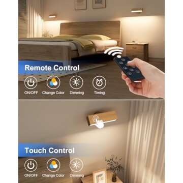 YiLaie Wall Sconces Set of 2,Battery Operated Wall Sconce with Remote,Wall Lights for Bedroom Wireless, Rotatable Cordless Wall Lamp with 3 Color Temperature for Bedroom,Living Room,Bedside Reading