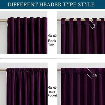PRIMROSE Purple Velvet Curtains 120 inch Long for Living Room,Set of 2 Panels Blackout Rod Pocket Ba...