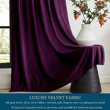 PRIMROSE Purple Velvet Curtains - Luxury Blackout Drapes 120"