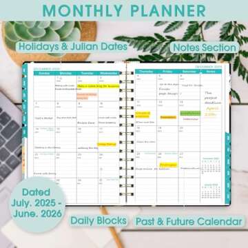 Ymumuda 2025-2026 Planner, 12-Month Daily Weekly Monthly Planner from JUN.2025 to JUL.2026, 8.4" X 6", Spiral Notebook with Stickers, Elastic Closure, Inner Pocket for Office School Supplies