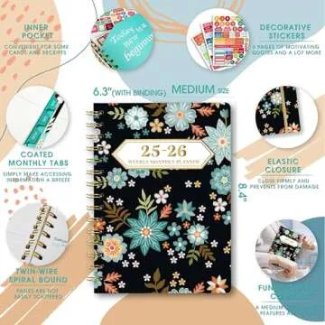 Ymumuda 2025-2026 Planner, 12-Month Daily Weekly Monthly Planner from JUN.2025 to JUL.2026, 8.4" X 6", Spiral Notebook with Stickers, Elastic Closure, Inner Pocket for Office School Supplies