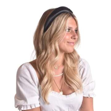 Bellefixe Wide Padded Headband for Women (Black Satin)