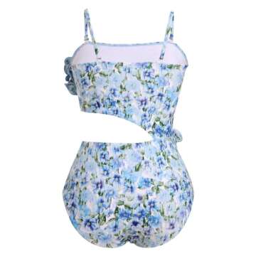 IDOPIP Women's One Piece Swimsuit with Cover up Beach Skirt Floral Print Swimsuit Bathing Suit Ruffl...