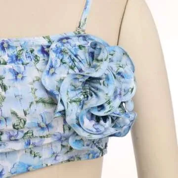 IDOPIP Women's One Piece Swimsuit with Cover up Beach Skirt Floral Print Swimsuit Bathing Suit Ruffle Monokini Swimwear Sarong Coverups Two Piece Bikini Set Beachwear Blue Floral - Cutout 2PCS M