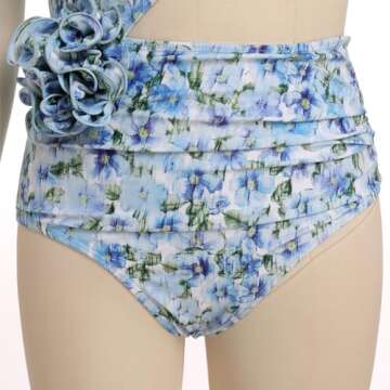 IDOPIP Women's One Piece Swimsuit with Cover up Beach Skirt Floral Print Swimsuit Bathing Suit Ruffle Monokini Swimwear Sarong Coverups Two Piece Bikini Set Beachwear Blue Floral - Cutout 2PCS M