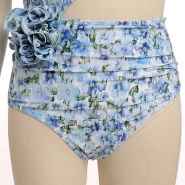 IDOPIP Women's One Piece Swimsuit with Cover up Beach Skirt Floral Print Swimsuit Bathing Suit Ruffle Monokini Swimwear Sarong Coverups Two Piece Bikini Set Beachwear Blue Floral - Cutout 2PCS M