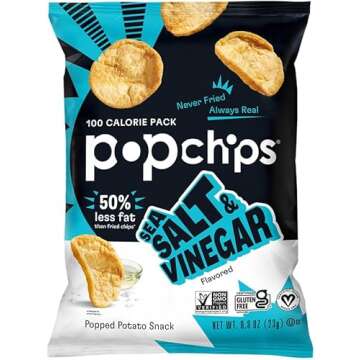 Popchips Potato Chips Variety Pack, Single Serve 0.8 Ounce Bags (Pack of 24), 4 Flavors: 8 Sea Salt, 8 BBQ, 4 Sour Cream & Onion, 4 Salt & Vinegar