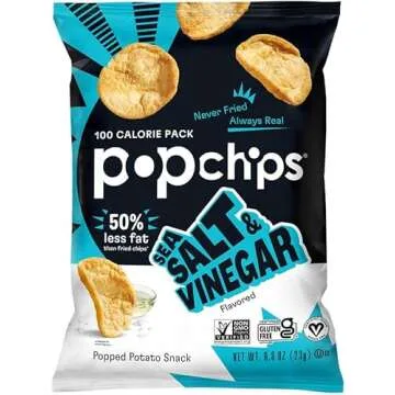 Popchips Potato Chips Variety Pack, Single Serve 0.8 Ounce Bags (Pack of 24), 4 Flavors: 8 Sea Salt, 8 BBQ, 4 Sour Cream & Onion, 4 Salt & Vinegar