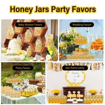 GIVAMEIHF Mini Honey jars-1.5oz,48 pcs Hexagon honey jars with dipper,gold cover,bee pendant,Gold Gift Bags,rope,Thank-You Tags,Glass Honey jars with lids,Baby Shower,Wedding Favors,Party Favors