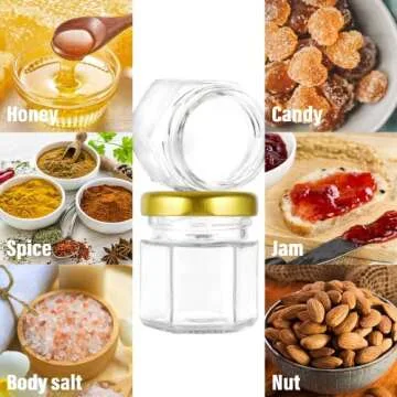 GIVAMEIHF Mini Honey jars-1.5oz,48 pcs Hexagon honey jars with dipper,gold cover,bee pendant,Gold Gift Bags,rope,Thank-You Tags,Glass Honey jars with lids,Baby Shower,Wedding Favors,Party Favors