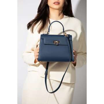 Layla Women’s Top-Handle Handbags – Luxury Crossbody Purse Shoulder Bag for Women – Leather Handbag, Detachable Strap(Dark Blue)