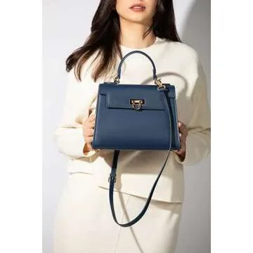 Layla Women’s Top-Handle Handbags – Luxury Crossbody Purse Shoulder Bag for Women – Leather Handbag, Detachable Strap(Dark Blue)