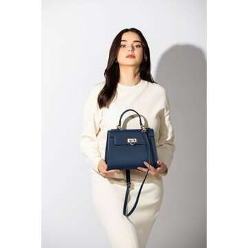 Layla Women’s Top-Handle Handbags – Luxury Crossbody Purse Shoulder Bag for Women – Leather Handbag, Detachable Strap(Dark Blue)