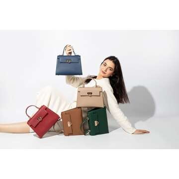 Layla Women’s Top-Handle Handbags – Luxury Crossbody Purse Shoulder Bag for Women – Leather Handbag, Detachable Strap(Dark Blue)