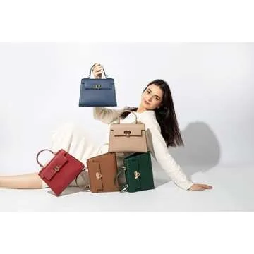 Layla Women’s Top-Handle Handbags – Luxury Crossbody Purse Shoulder Bag for Women – Leather Handbag, Detachable Strap(Dark Blue)