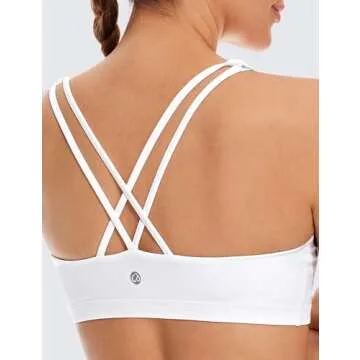 CRZ YOGA Women's Light Support Strappy Sports Bra - Low Cut Wirefree Padded Yoga Cami Criss Cross Back White X-Small