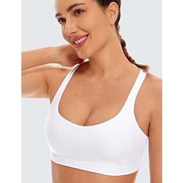 CRZ YOGA Women's Light Support Strappy Sports Bra - Low Cut Wirefree Padded Yoga Cami Criss Cross Back White X-Small
