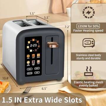 EEDEEM Toaster 2 Slice, Full Touch Control Stainless Toaster, LCD Display, 50% Faster Heating Speed, 6 Bread Type, 7 Shade Setting, 1.5''Wide Slots, Removable Crumb Tray, 1350W, Dark Chocolate