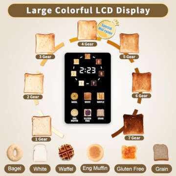 EEDEEM Toaster 2 Slice, Full Touch Control Stainless Toaster, LCD Display, 50% Faster Heating Speed, 6 Bread Type, 7 Shade Setting, 1.5''Wide Slots, Removable Crumb Tray, 1350W, Dark Chocolate