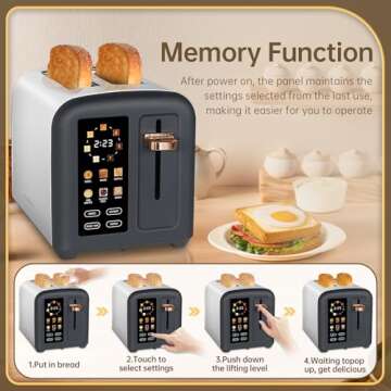 EEDEEM Toaster 2 Slice, Full Touch Control Stainless Toaster, LCD Display, 50% Faster Heating Speed, 6 Bread Type, 7 Shade Setting, 1.5''Wide Slots, Removable Crumb Tray, 1350W, Dark Chocolate