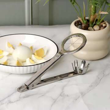 Best Utensils Stainless Steel Egg Slicer Wedger Cutter, Divides Hard Boiled Eggs Into 6 Equal Segments In One Action