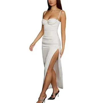 Women Spaghetti Strap Sleeveless Pencil Dress Bodycon Long Party Club Dress Maxi Formal Dress (X-White, Small)
