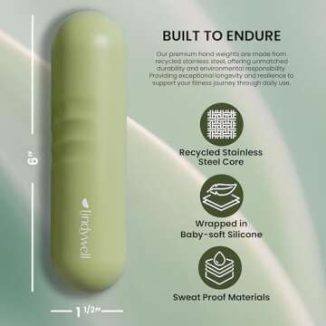 Lindywell 2 lb hand weights for women set of 2 - soft grip walking hand weights sets for women or men 2.2lbs each for fine-toning, Pilates, physical therapy, travel