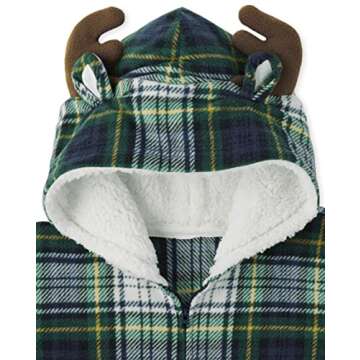 The Children's Place,Family Matching Chirstmas Holiday Fleece Pajamas Sets, Adult, Big Kid, Toddler, Baby,Kids - Onesie,MOOSE PLAID,Medium
