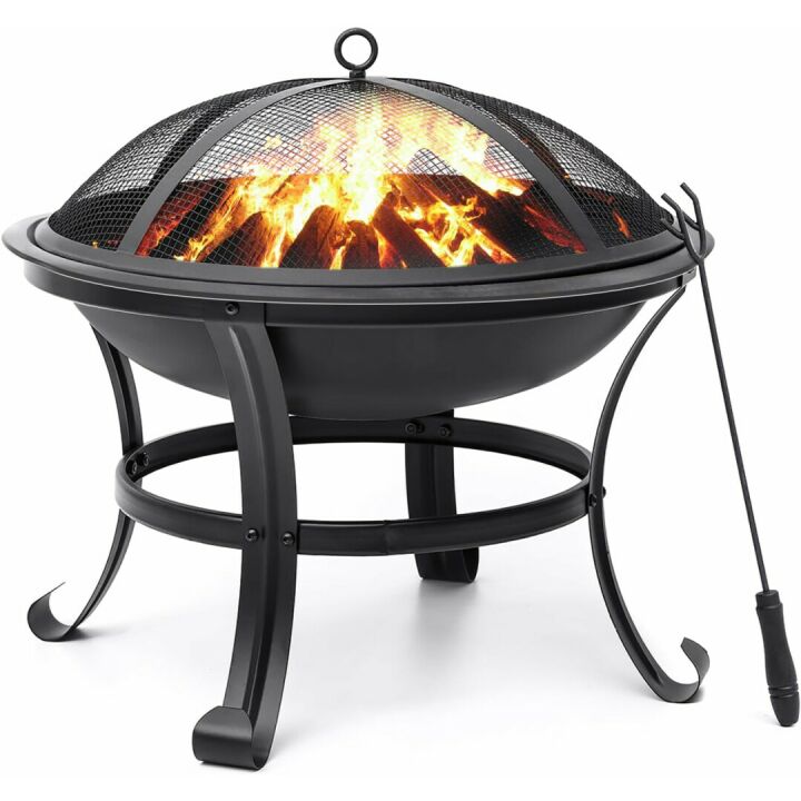 SINGLYFIRE Outdoor Fire Pit with Spark Screen and Poker