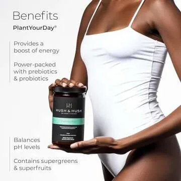 Hush & Hush PlantYourDay, Vegan Super Greens with Pea Protein Powder Contains Broccoli, Fiber, Magnesium, Folic Acid, Cinnamon, Psyllium Husk Powder, Prebiotics and Probiotics, Gluten Free - 14.18 oz