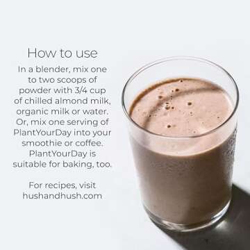 Hush & Hush PlantYourDay, Vegan Super Greens with Pea Protein Powder Contains Broccoli, Fiber, Magnesium, Folic Acid, Cinnamon, Psyllium Husk Powder, Prebiotics and Probiotics, Gluten Free - 14.18 oz