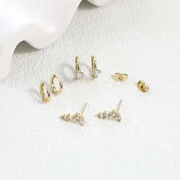 Freekiss Gold Stud Earrings Dainty Small Hoops for Multiple Piercings