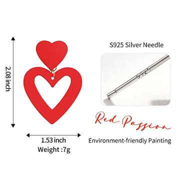 PopTopping Red Heart Earrings Dangling Heart Drop Earrings For Women Love Heart Dangle Earrings (Red)