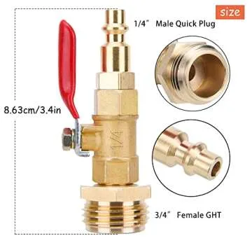 RV Winterize Blowout Adapter Kit - 1/4" Male Quick Connect Plug and 3/4" Male GHT Thread, Wintering Quick Fitting with Ball Valve and 2 Pcs Washers for Winterize RV Boat Camper Trailer