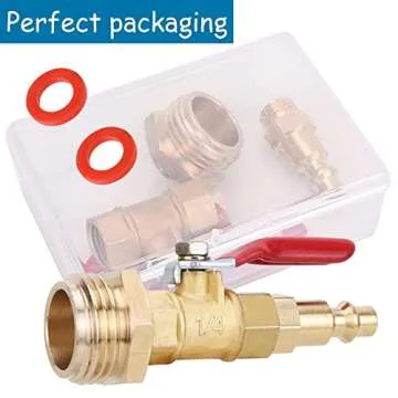 RV Winterize Blowout Adapter Kit - 1/4" Male Quick Connect Plug and 3/4" Male GHT Thread, Wintering Quick Fitting with Ball Valve and 2 Pcs Washers for Winterize RV Boat Camper Trailer