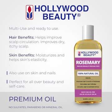 Hollywood Beauty Rosemary Oil for Hair, Scalp, & Skin, 8 fl oz - Encourages Hair Growth, Helps Improve Scalp Circulation