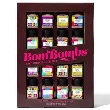 BomBombs, Hot Chocolate Mix Gift Set in Mini Bottles, Flavors Include Rocky Road, Pumpkin Pie, Chocolate Cherry, Peppermint Swirl, Salted Caramel Donut & More, Sampler Set of 16